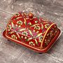 Handpainted Red Patterned Butter Dish, thumbnail 1 of 5