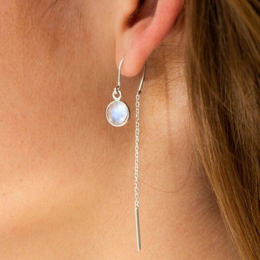 Full Moon Moonstone Silver Threader Earrings, 1 of 7