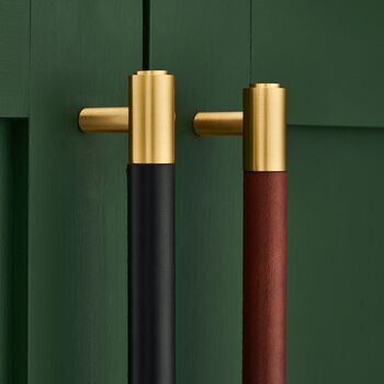 Brass Gold Bar Handles With Veg Tanned Leather, 5 of 12