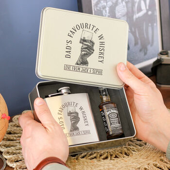 Personalised Hip Flask Whiskey Alcohol Tin Gift For Dad, 3 of 6