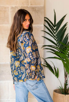 Indian Cotton Midnight Marigold Printed Top, 2 of 4