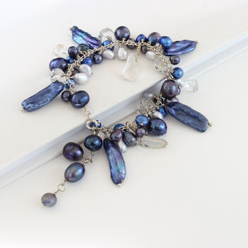 Unusual Assorted Freshwater Pearl Bracelet On Sterling Silver Chain, 9 of 12