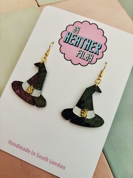 Witch's Hat Glitter Resin Earrings / Halloween Jewellery / Gothic Style Jewellery Shimmering Midnight Glitter / Gift For Witches, 5 of 5