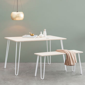 Dining Set With Industrial Hairpin Legs In Plywood, 2 of 10
