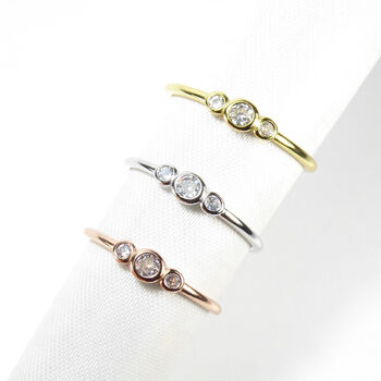 Three Stones Rings, Rose Or Gold Vermeil 925 Silver, 4 of 10