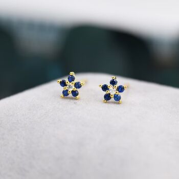 Sapphire Blue Forget Me Not Flower Cz Stud Earrings, 4 of 10