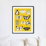 British Moths And Butterflies Print On Yellow, thumbnail 2 of 5