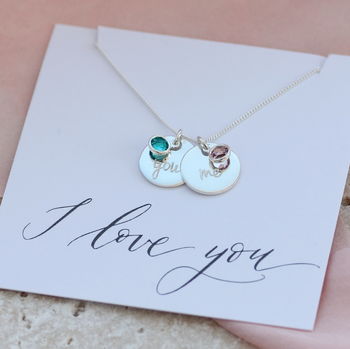 Sterling Silver You And Me Birthstone Charm Necklace, 2 of 7