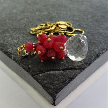 Quartz And Ruby Cluster Necklace, 2 of 5