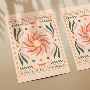 You Feel Like Sunshine, Celestial Sun Art Print, Floral Bohemian Poster, 2 of 3