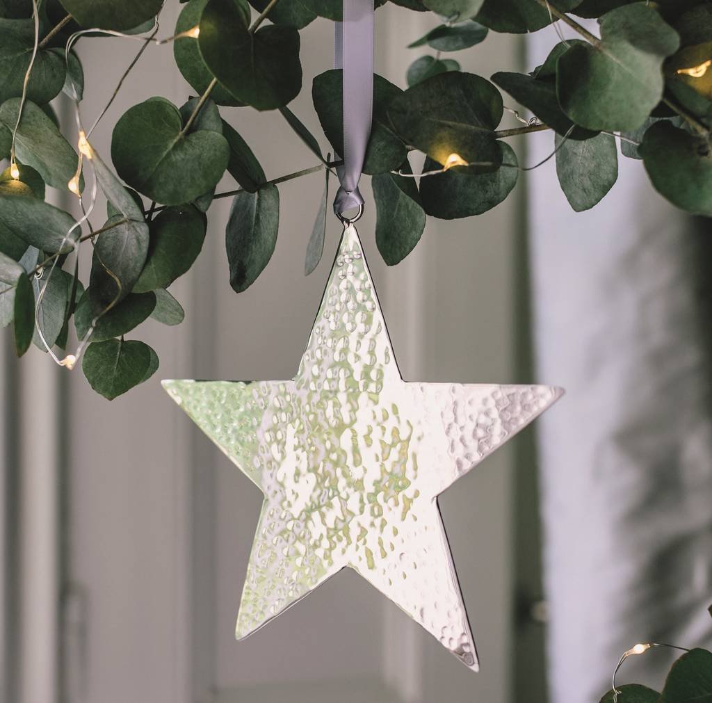 Silver Hammered Star Tree Decoration