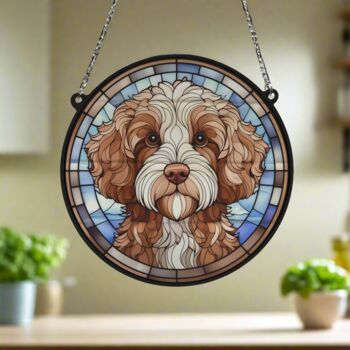 Cavapoo Brown And White Stained Glass Effect Suncatcher, 4 of 5