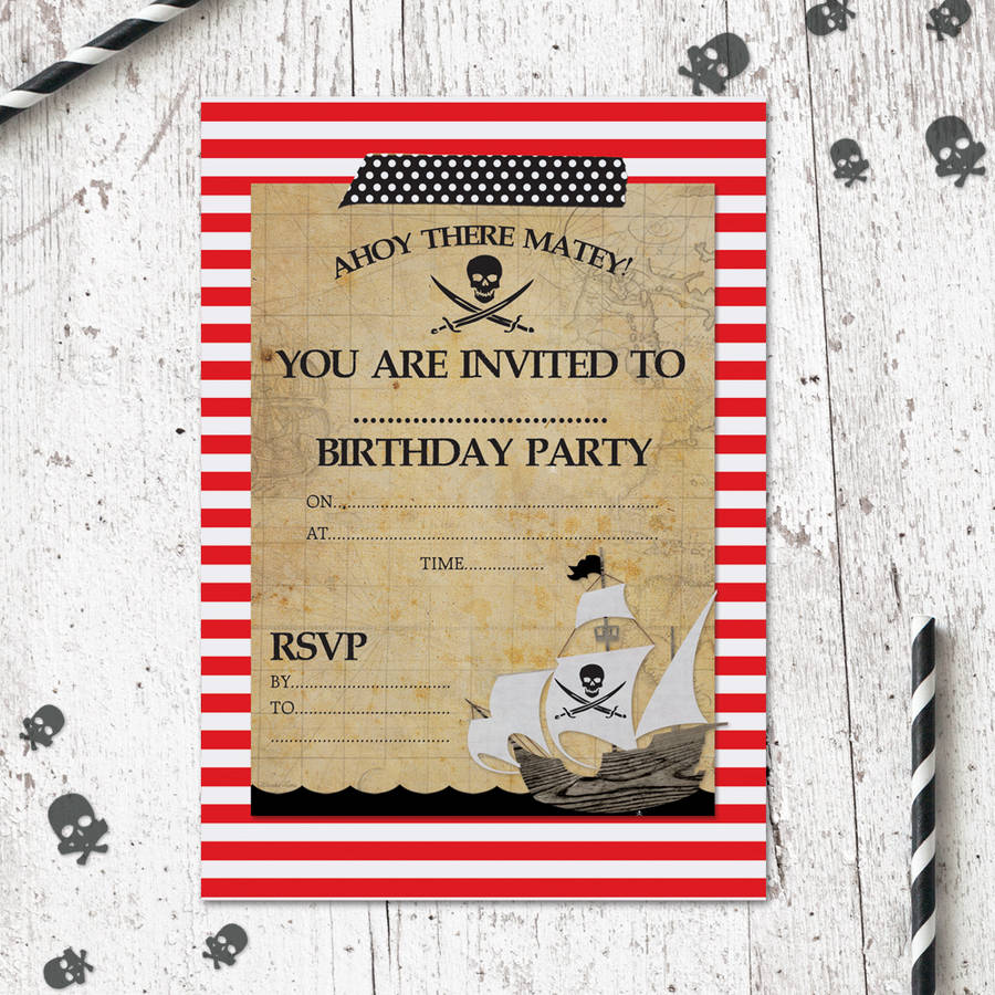 20 pack of children\u0026#39;s birthday pirate party invitations by heart ...