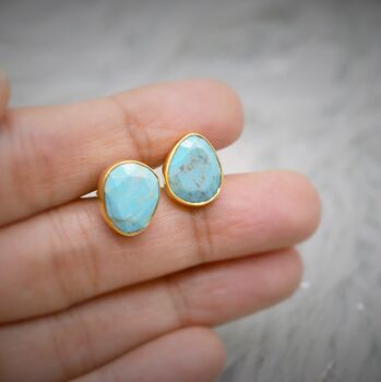 Blue Turquoise Gold Stud Earrings, 8 of 9