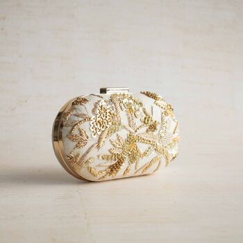 Maisha Ivory Silk Oval Clutch, 8 of 9