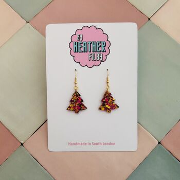 Gold And Red Christmas Tree Glitter Resin Earrings / Festive Jewellery / Christmas Gift, 6 of 10