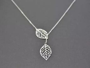 Twin Filigree Leaf Y Shape Lariat Adjustable Necklace, 3 of 6