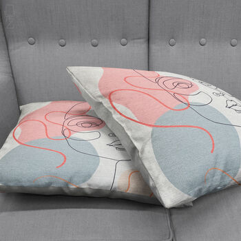 Cushion Cover Pink, Blue And Ecru Abstract Face Pattern, 4 of 7