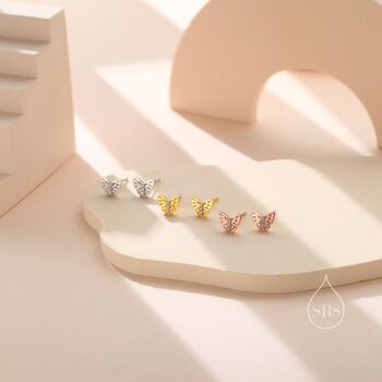 Sterling Silver Tiny Butterfly Stud Earrings, 5 of 11