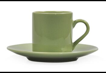 Set Of Four Porcelain Espresso Cup And Saucer Green, 7 of 7