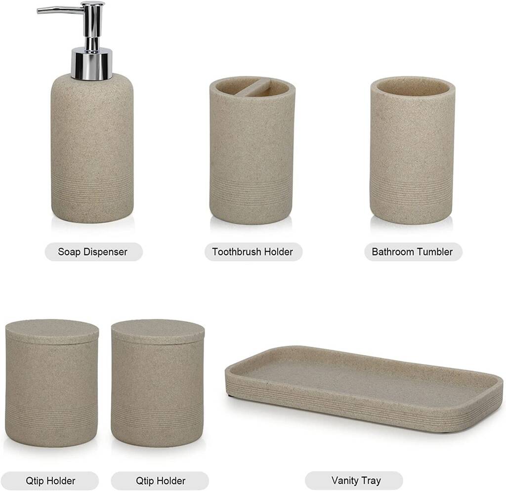 Six Pieces Beige Bathroom Accessories Set By Momentum