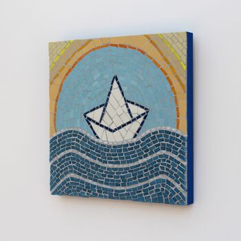 Handmade Paper Boat Coastal Mosaic Wall Art, 3 of 3