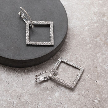 Silver Colour Crystal Encrusted Square Drop Earrings, 2 of 3
