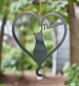 Personalised Cat Silhouette Steel Heart, 2 of 5