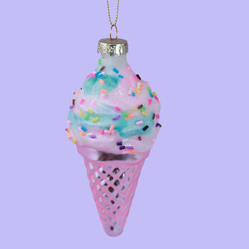 G Decor Glass Sundae Swirl Cone Hand Painted Ice Cream Tree Decoration Vanilla Strawberry And Candy Sprinkles Ornaments, 4 of 4
