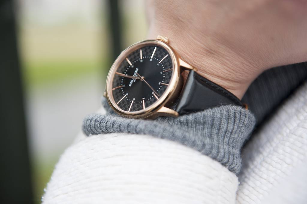 'Confluence' Black And Rose Gold Unisex Watch, 1 of 12
