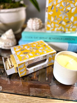 Mother Of Pearl Inlay Match Box Holder | Sunshine Yellow, 4 of 8