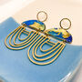 Blue Gold Flake Arch Statement Earrings For Her, thumbnail 1 of 12