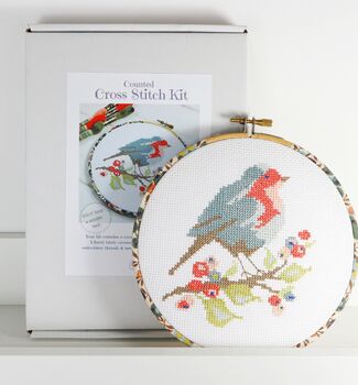 Robin And Berry Cross Stitch Wall Hanging Kit, 8 of 12