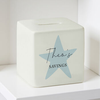 Personalised Blue Star Money Box, 2 of 6