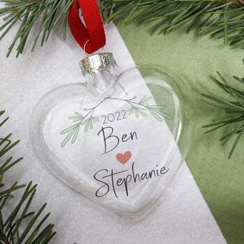 Christmas Mistletoe Flat Heart Bauble For Couples, 11 of 11