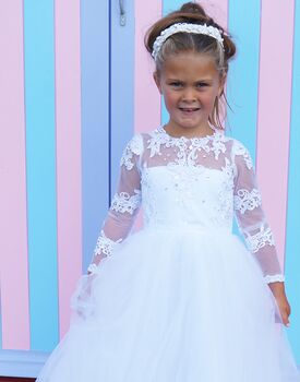 Cynthia In Ivory White Flower Girl Or Communion Dress, 5 of 7