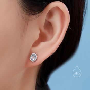 Genuine Swiss Blue Topaz Crystal Stud Earrings, 6 of 11