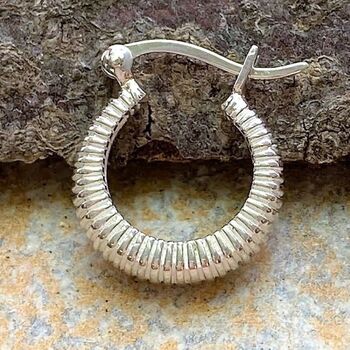 Small Huggie Hoop Textured Sterling Silver Earrings, 4 of 10