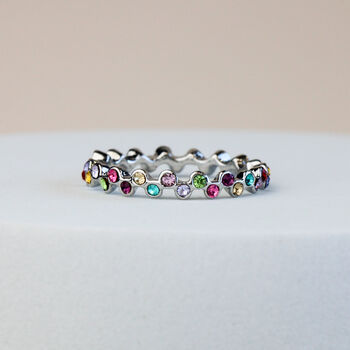 Colourful Crystal Wavy Band Silver Ring, 3 of 4