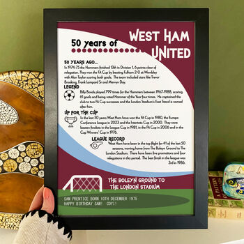 Years Of Being An Iron Print Birthday Gift For West Ham Fan, 3 of 7