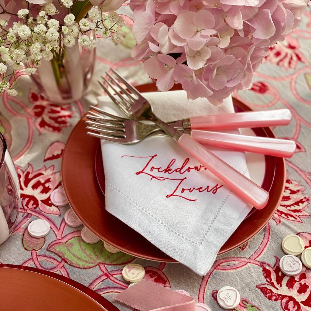 Personalised Calligraphy Linen Napkin Up To Four Words, 1 of 5
