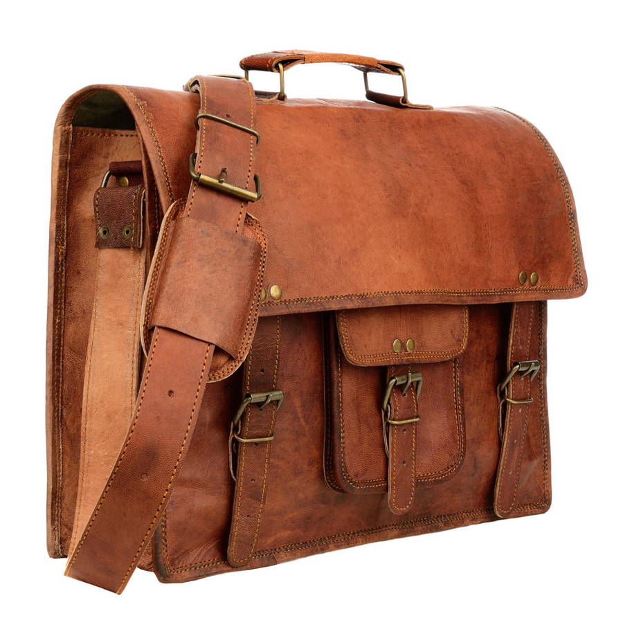 vintage style brown leather laptop satchel by paper high