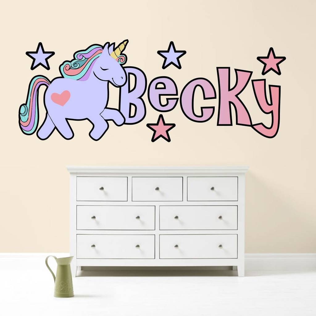 Unicorn Personalised Wall Sticker Art Stars By Kapow Boom Graphics