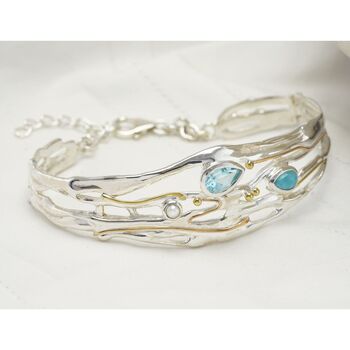 Blue Topaz Statement Bracelet With Pearl And Larimar, 3 of 7