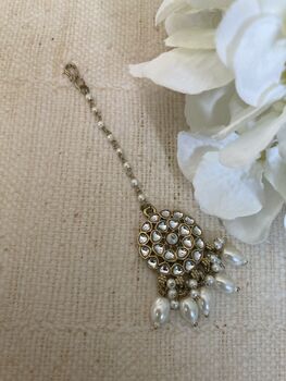 Gold Antique Indian Kundan And Pearl Tikka, 3 of 5