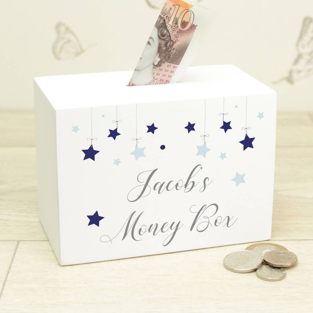 Personalised Stars Wooden Money Box, 1 of 4