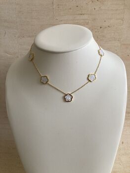 18 K Gold Plated Five Clover Necklace Gold White, 3 of 5
