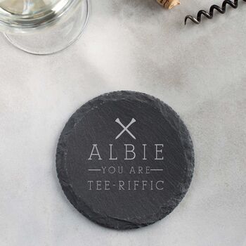 Personalised 'Tee Riffic' Golf Pun Slate Coaster, 4 of 10