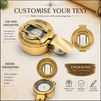 Personalised Brass British Army Prismatic Marching Compass, 10 of 12