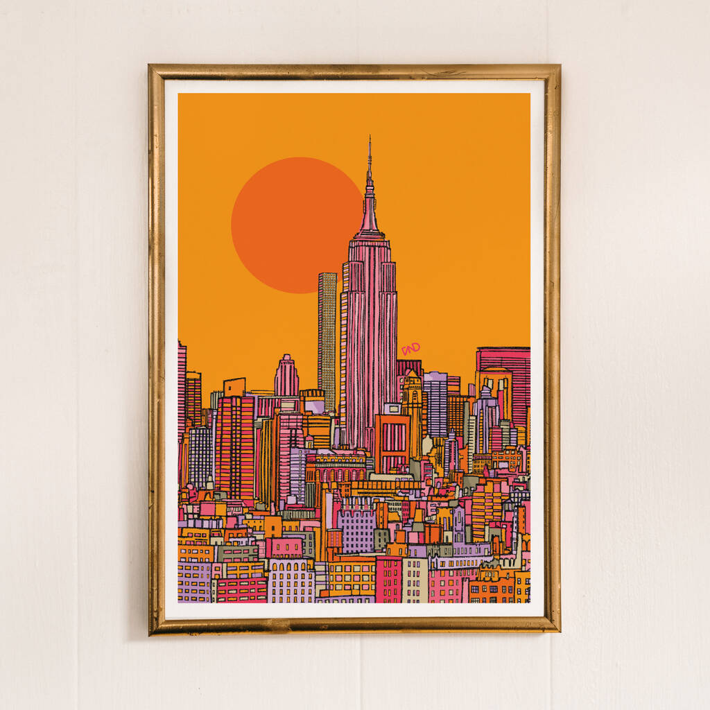 New York Empire State Building Yellow Art Print, 1 of 3
